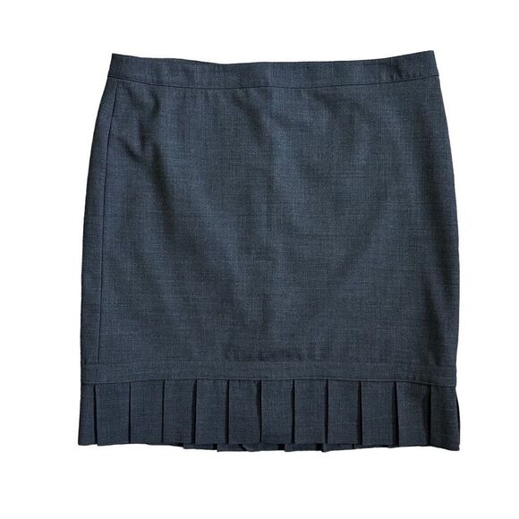 Express Pleated Ruffle Hem Charcoal Gray Wool Knee Length Pencil Skirt Size 10 - Picture 1 of 9